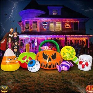10 FT Halloween Inflatable Outdoor Decorations Pumpkin Ghost Combo, Halloween